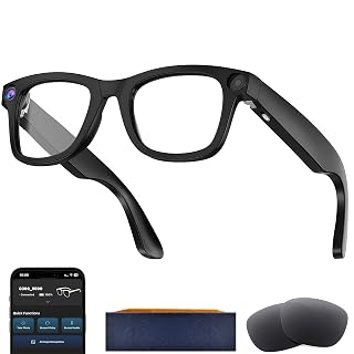 AI Smart Glasses with Camera, 8MP HD Camera Glasses for Men,Women, AI Recording Glasses with Voice Assistant,Open-Ear Audio,Real-Time Translation,Video Recording Sunglasses for Life & Work Vlog(Black) - Amazon product rated Grade A