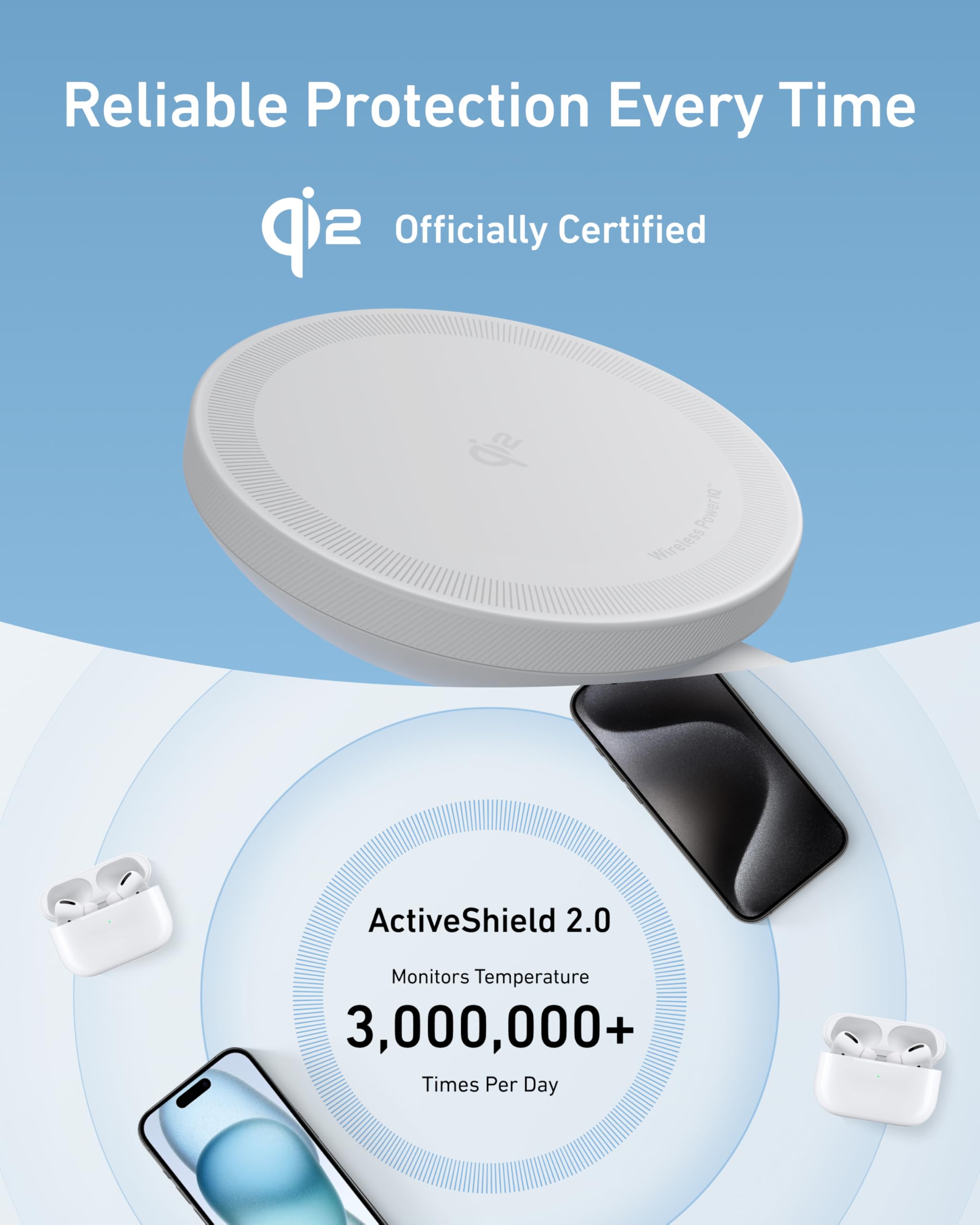 Anker MagGo Estación de Carga Inalámbrica, Soporte Inalámbrico Compatible con MagSafe de Carga Rápida de 15 W, Cargador Magnético con Certificación Qi2, Compatible con iPhone 16/15/14 Series y AirPods