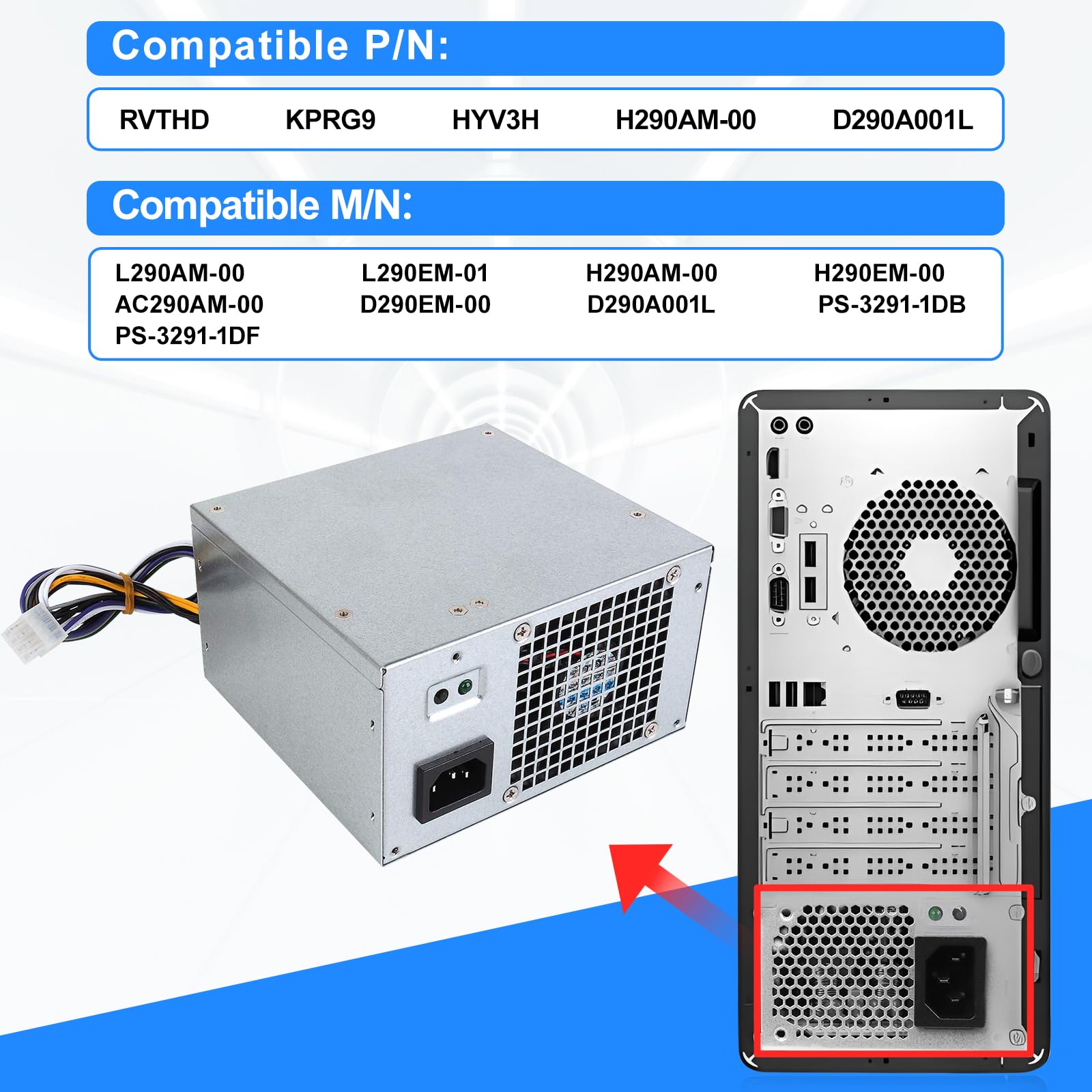 S-Union H29AM- Fuente de alimentación de 29 W Compatible con DELL Optiplex 32 72 92/Precision T17/PowerEdge T2 (MT Mini Tower) RVTHD KPRG9 HYV3H D29A1L L29AM- PS-3291-1DF H29EM-