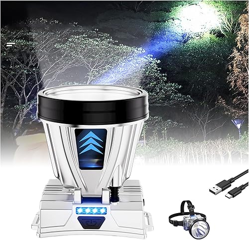 Atlodas Linterna frontal recargable súper brillante de alta potencia, linterna frontal recargable, LED recargable, súper brillante, impermeable,