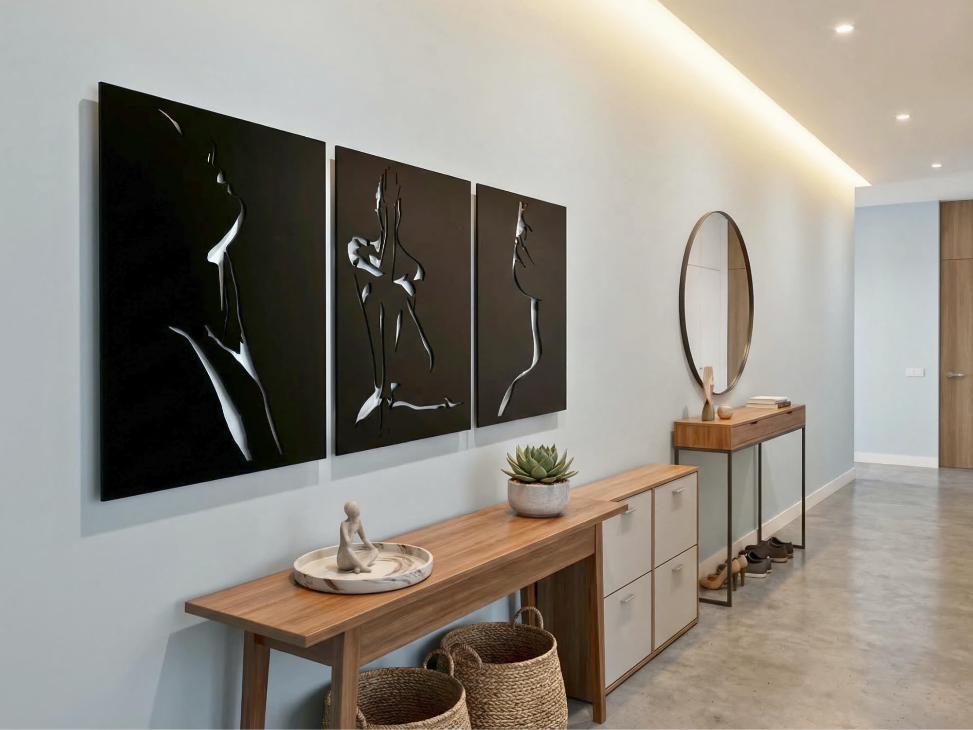 VAILLA Decoración de pared de cara de mujer, mural de madera, decoración de pared en negro, imágenes 3D, decoración de pared para el hogar, oficina, dormitorio, sala de estar (3 x Cara de mujer)