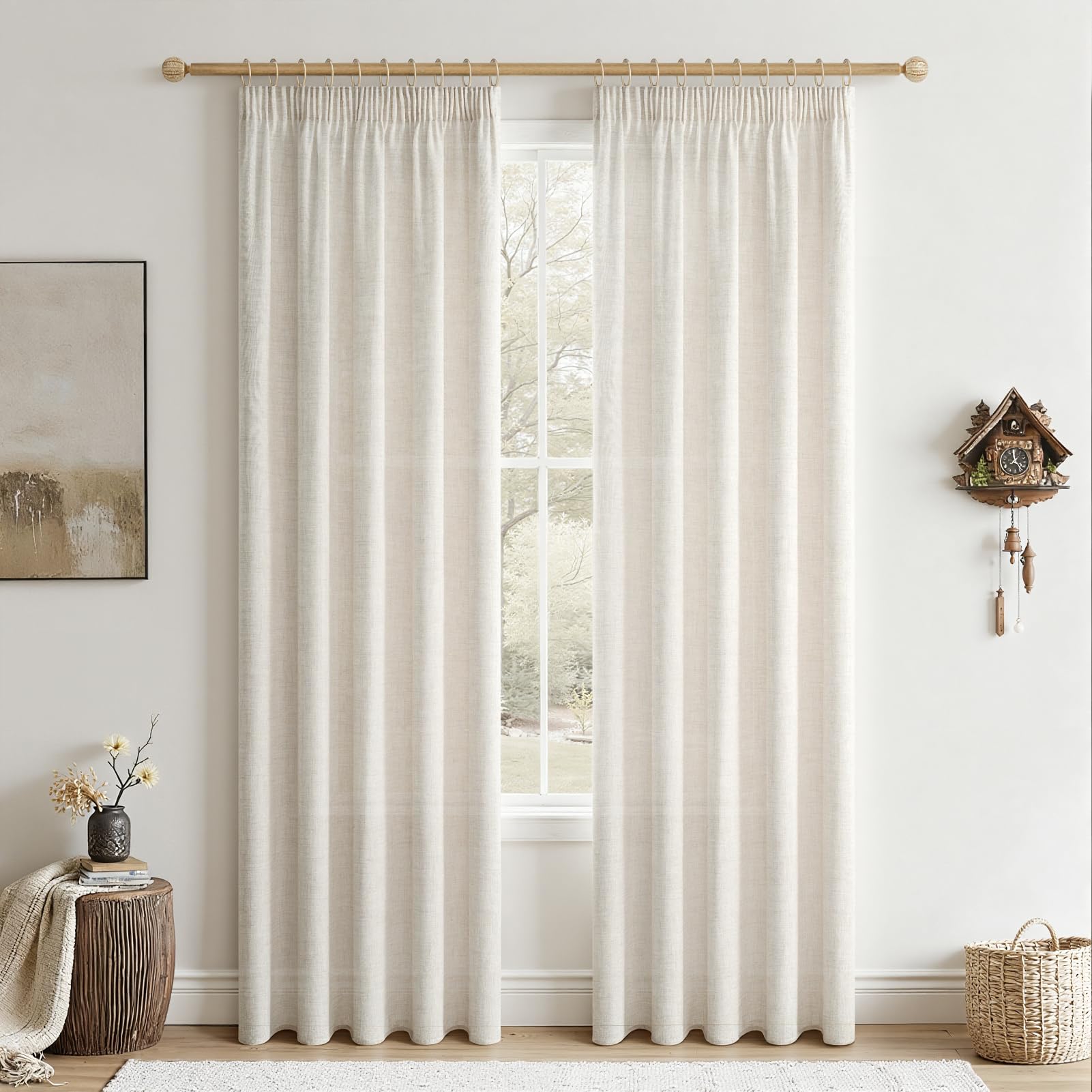 CUTEWIND Gardinen mit Kräuselband Leinenoptik Kurz Fenster Wohnzimmer, Vorhang Leinen Halbtransparent, Vorhänge Schlafzimmer Küche und Kinderzimmer