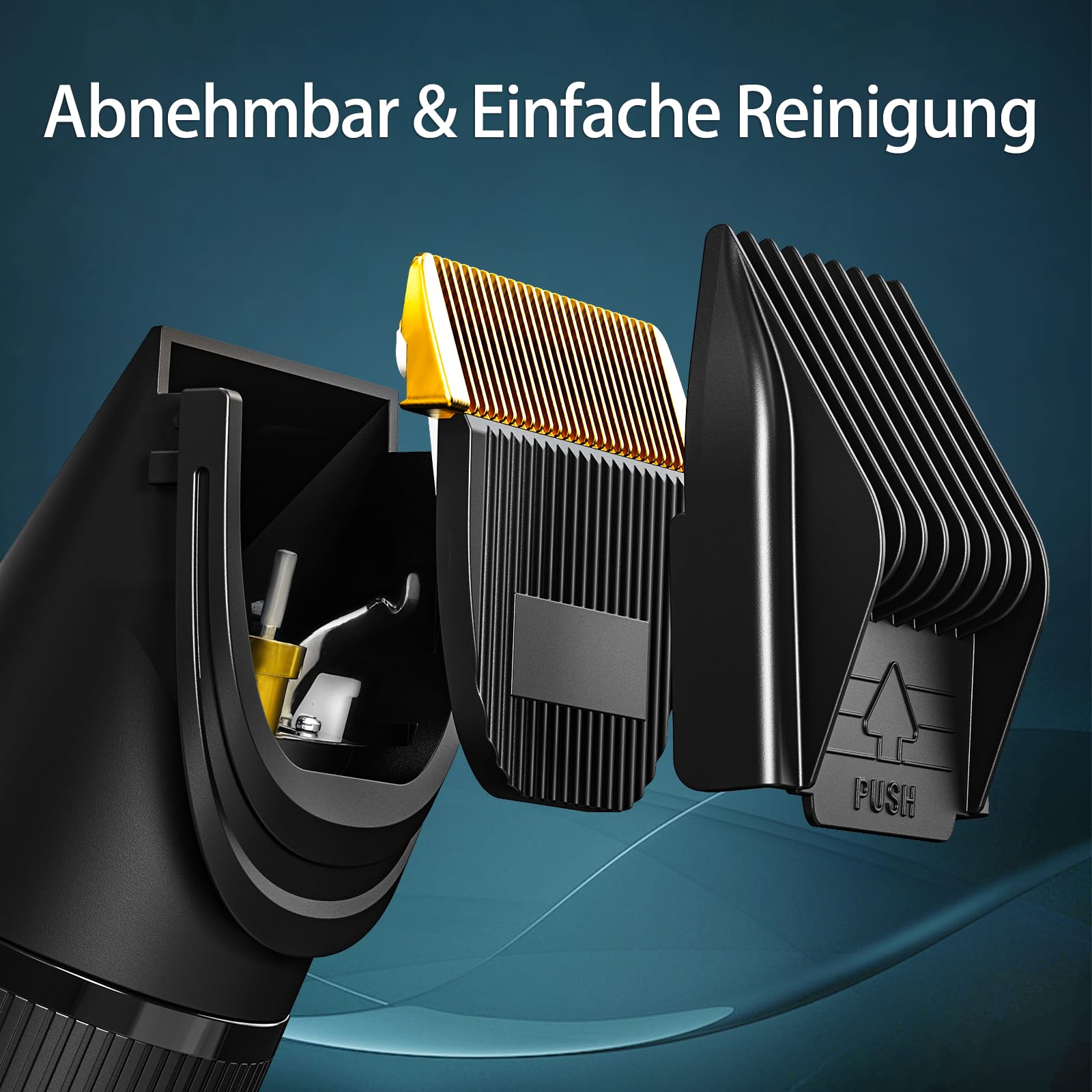 2-in-1 Profi-Haarschneidemaschine und Herren-Barttrimmer – Elektrischer Herrenrasierer für Gesicht/Kopf/Körper mit abnehmbaren Keramik-Titan-Klingen, 9 Längenstufen, rutschfest Mattgriff