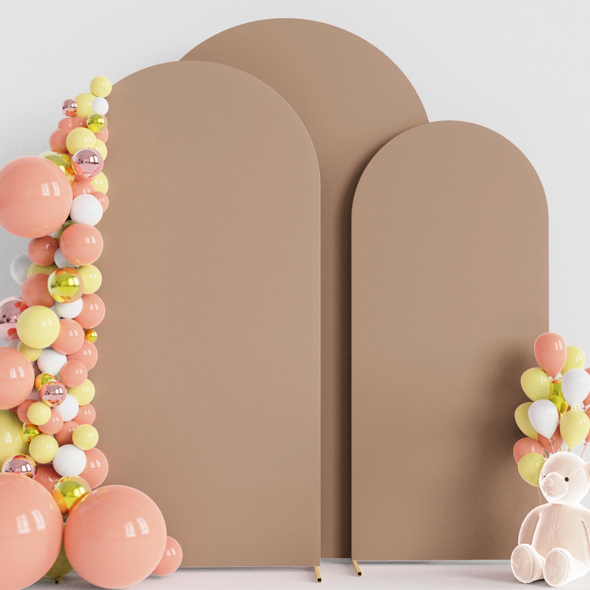 Arch Backdrop Cover Nude Brown Arch Cover Strethy Backdrop Set of 3 | 7.2FT,6.6FT,6FT Spandex Fitted Balloon Arch Cover Round Top Chiara Backdrop Cover for Wedding Birthday Party Banquet Decor