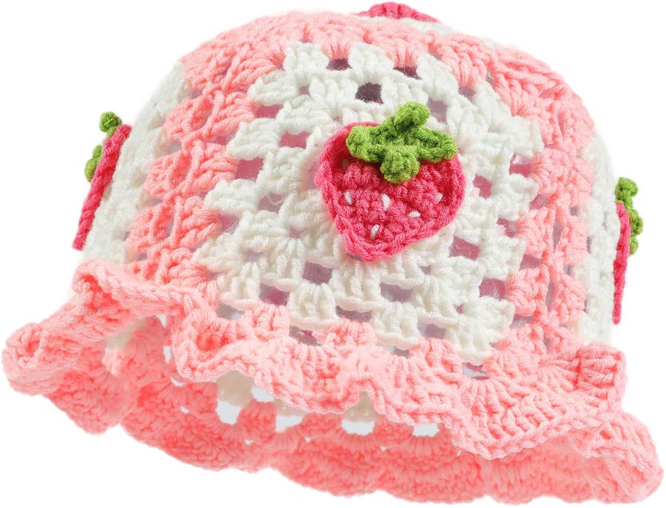 Fiewmay Crochet Bucket Hat for Women Handmade Floral Hat Portable Knitted Elastic Cute Beach Hat for Vacation Traveling