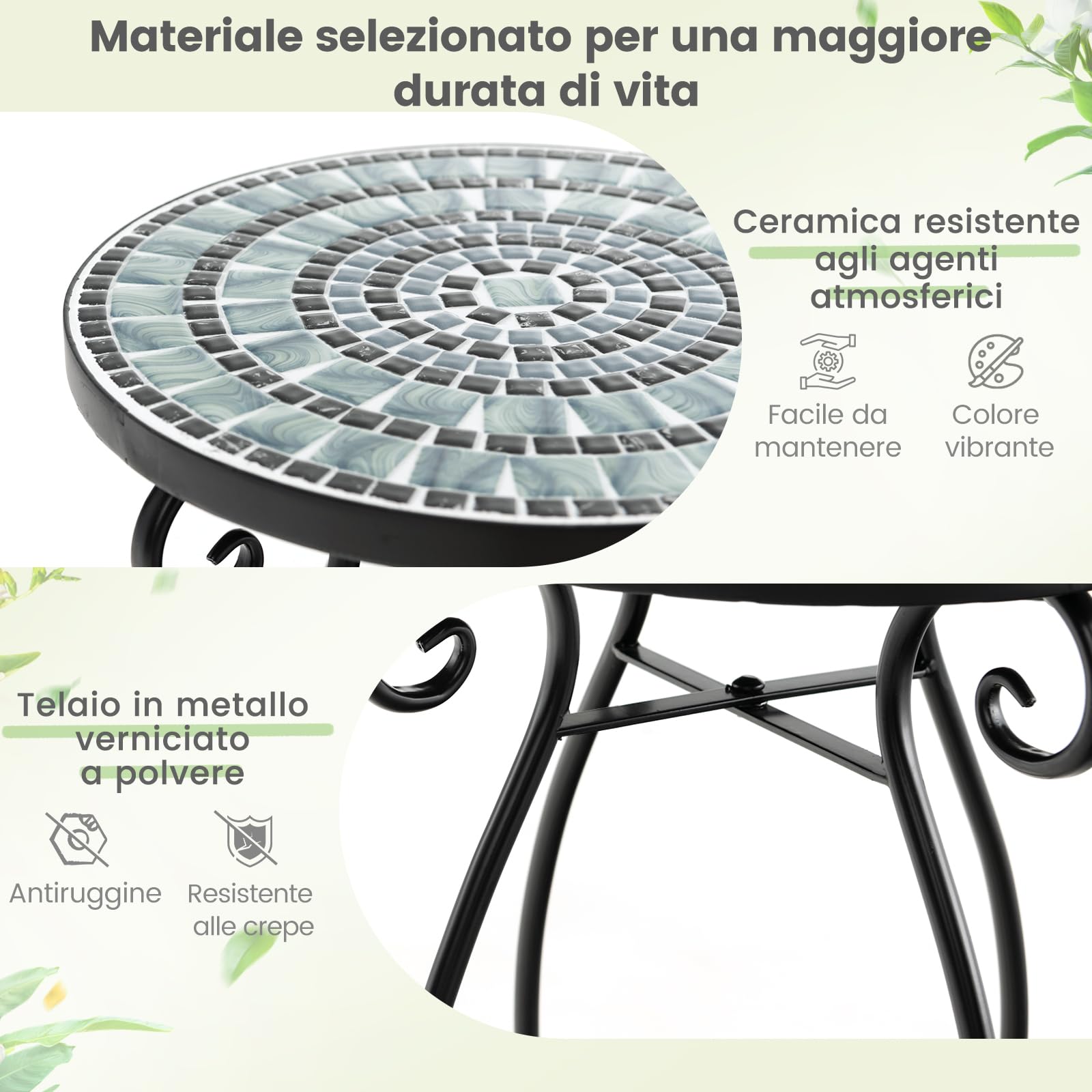 GYMAX Tavolino da Esterno ∅30 x 50 cm Mosaico, in Metallo, Rotondo,Ideale per Giardino, Balcone, Cortile e Bar (Stile 3)