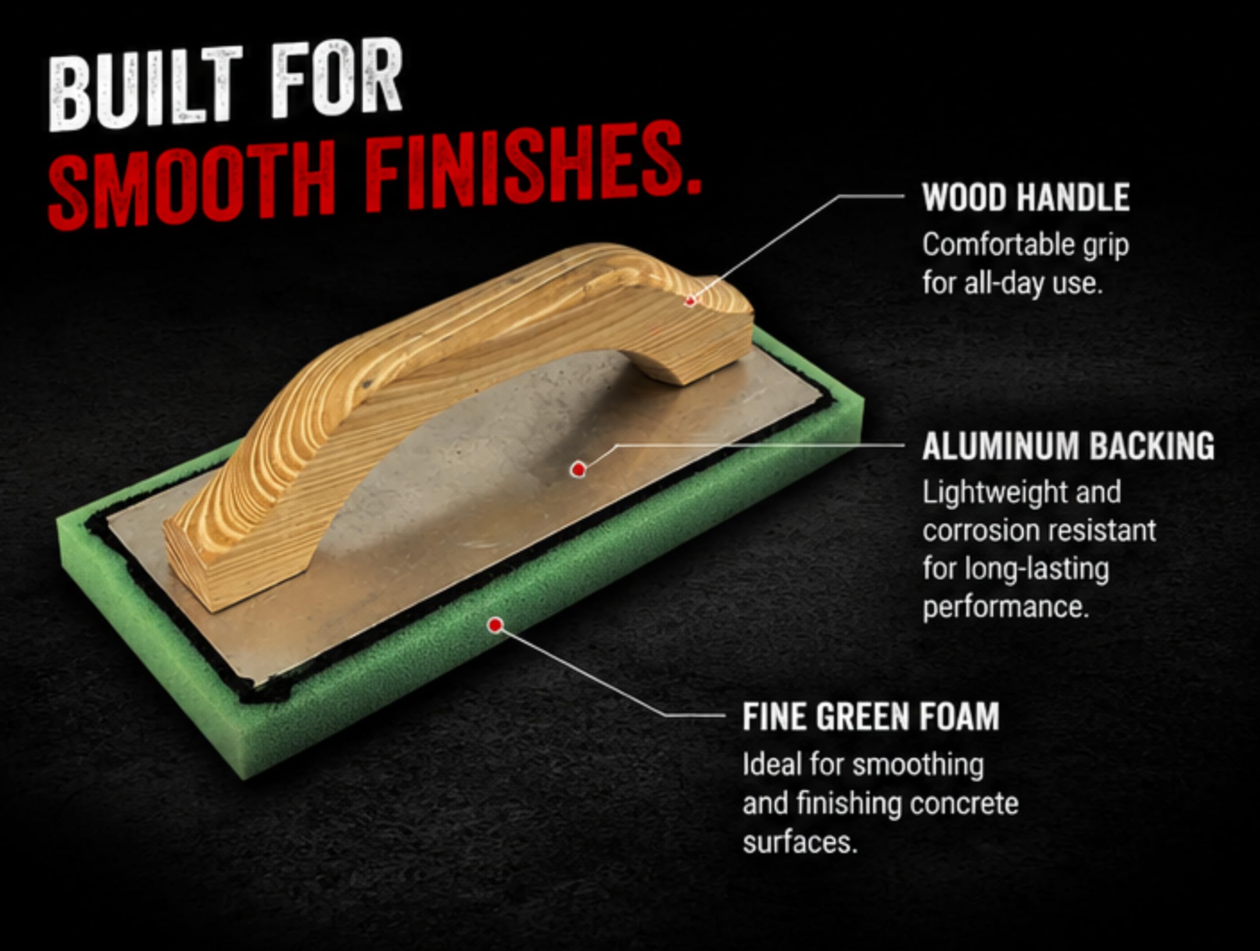 Bon Fine Green Foam Float 9 12 in. x 4 in. x 34 in. with Aluminum Backing and Comfortable Wood Handle for Smooth Finishes product thumbnail 7