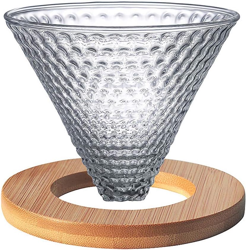 12cm Glass Coffee Dripper with Wooden Support Coffee Filter