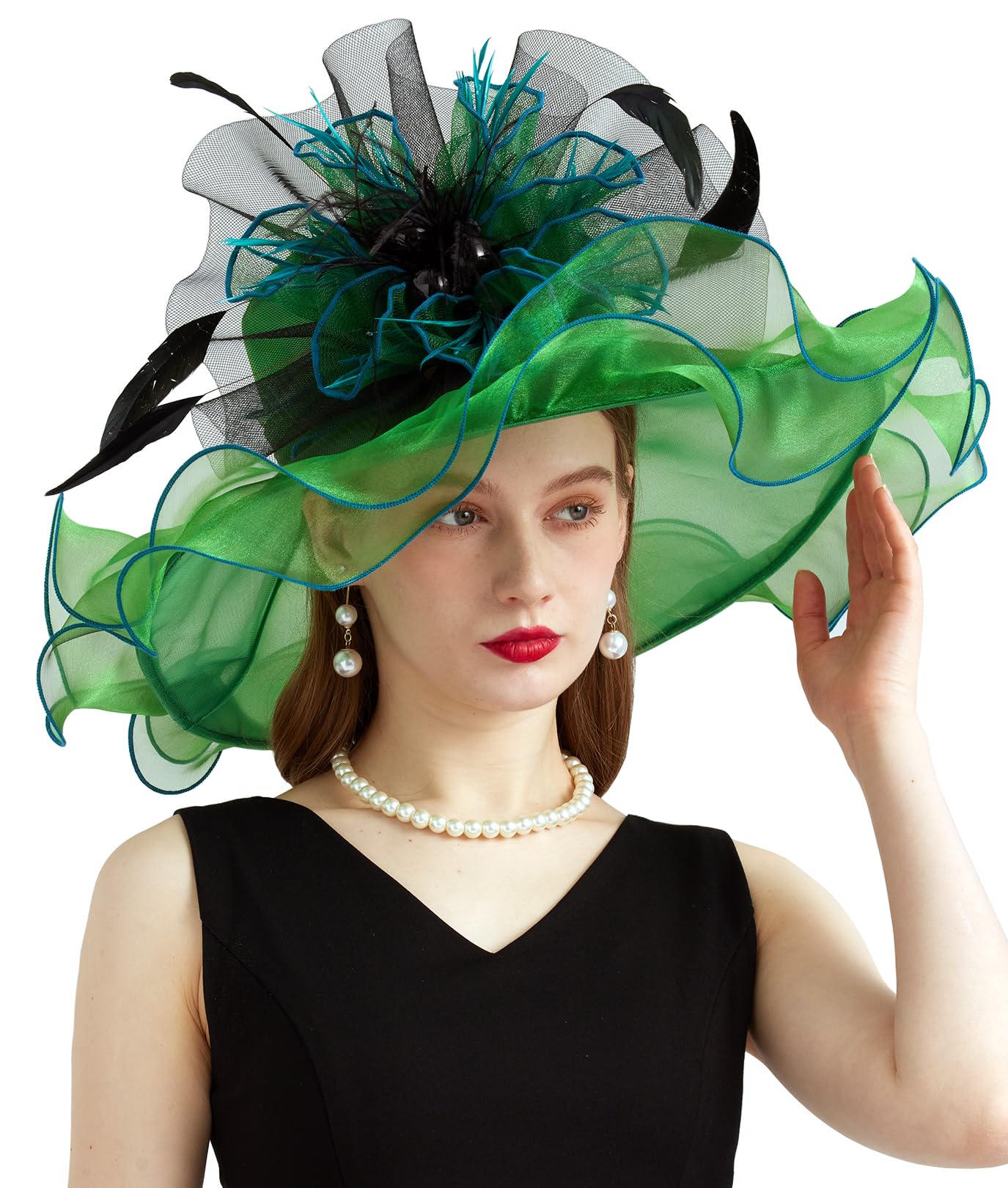 Derby-Hut aus Organza für Damen, Fascinator, Teeparty, Hochzeit, Kirche, Derby-Hut, Fascinator, Hut, Doppelnutzung