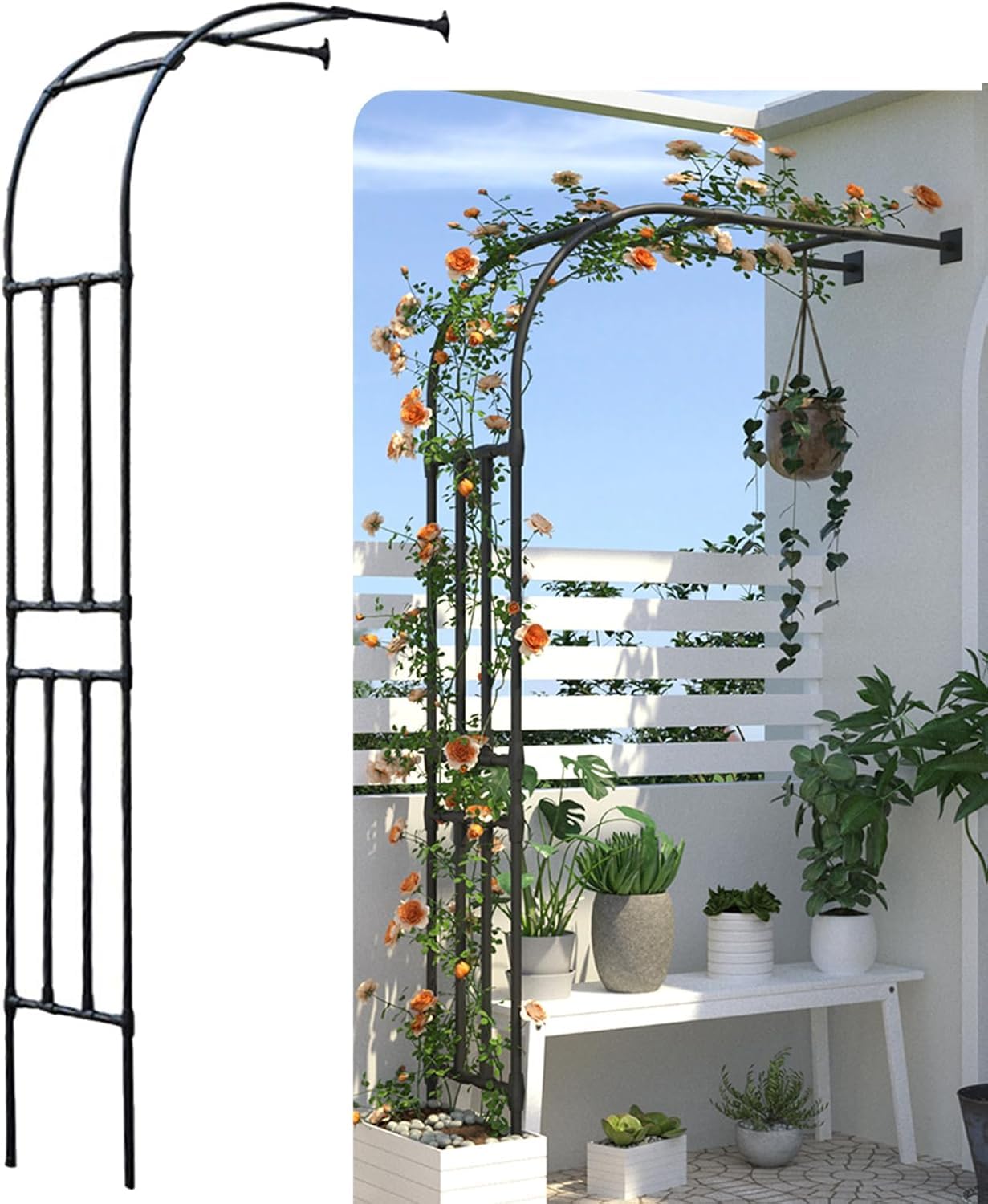 Arche de Jardin Demi-côté, tonnelle de Jardin Robuste, Cadre en Acier, Demi-Arc pour Plantes grimpantes. (40 x 220 x 240cm)