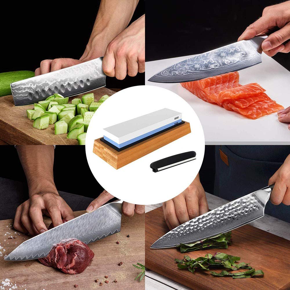 Pietra per Affilare Grana 1000 6000, Alta qualità Pietra Affilacoltelli Professionale Doppia Faccia Cote con Base in Silicone Antiscivolo per Coltelli, Forbici, Rasoi ECC