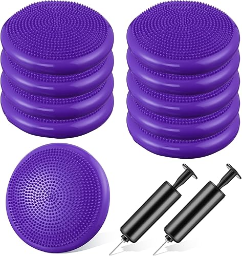 Miniatura 7 de Leitee 10 cojines tambaleantes inflados para niños, disco de equilibrio de 13 pulgadas con bomba de aire, almohadilla flexible para asiento de aula
