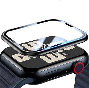 for Apple Watch Protective Film 40mm/41mm/44mm/45mm Apple Watch LCD Screen Protector Film Compatible with Series 9/8/7/6/5/4/se/se3 Screen Protector, Anti-Scratch, High Transmittance, Bubble Free, Anti-Fingerprint, Easy Handling, 9H Hardness Glass Black, 44mm