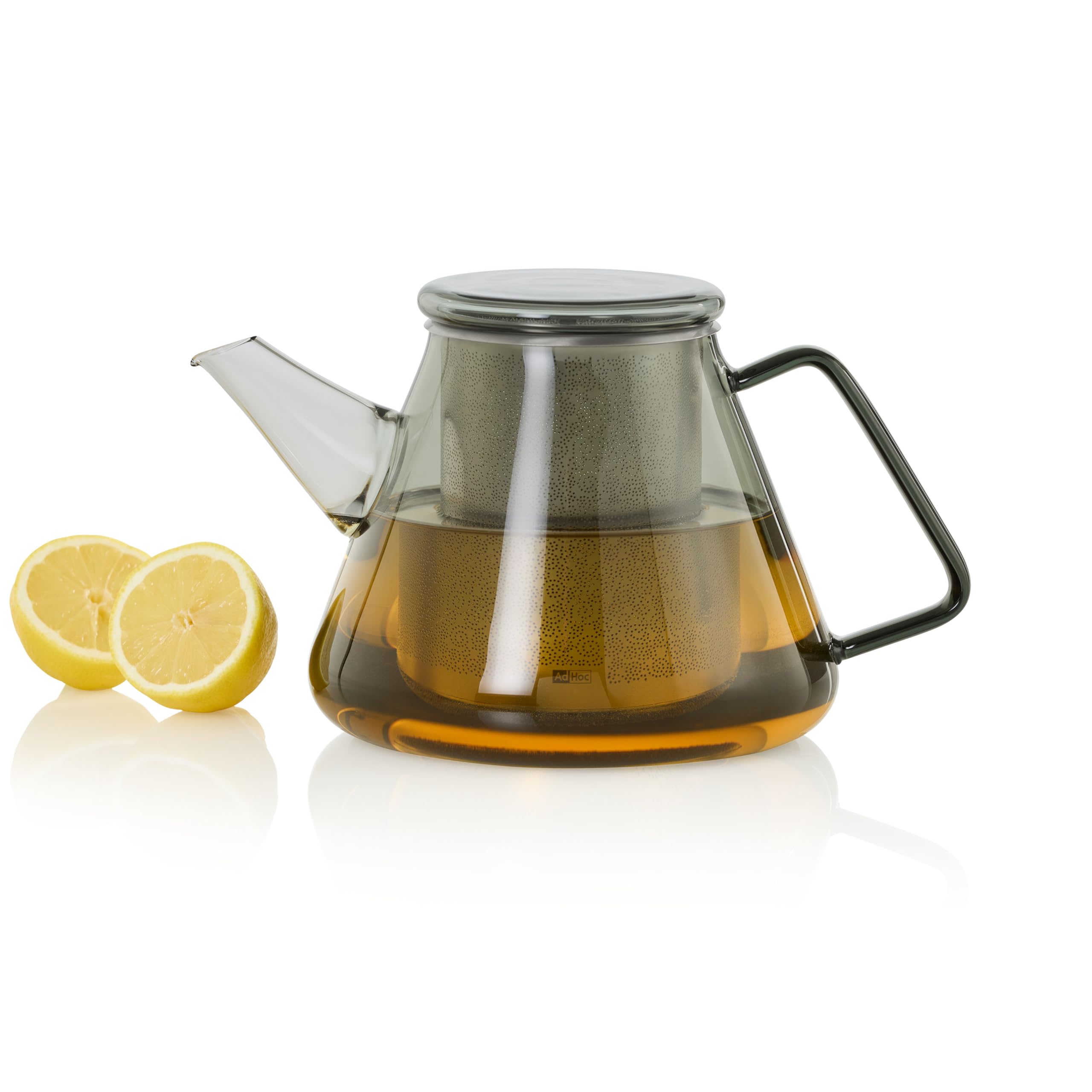 AdHoc TK52 Orient+ Teekanne aus Borosilikatglas mit Edelstahlfilter, 1,5 Liter, für alle Teesorten – Designkanne in Rauchgrau, spülmaschinenfest, hitzebeständig, aromaschonend