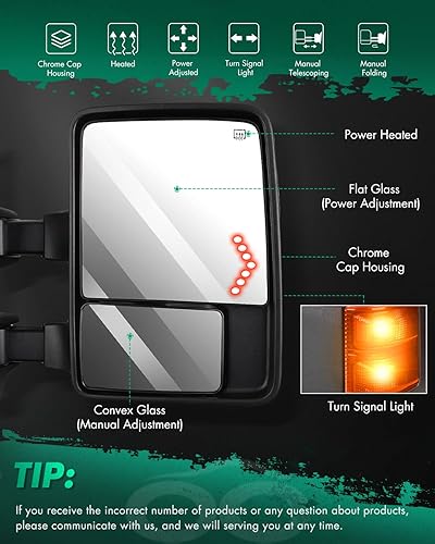 Miniatura 10 de SCITOO Espejos de remolque compatibles con Ford 2008-2016 para F250 F350 F450 F550 Super Duty Pickup Truck Mirrors Power Adjusted Heated Turn Signal