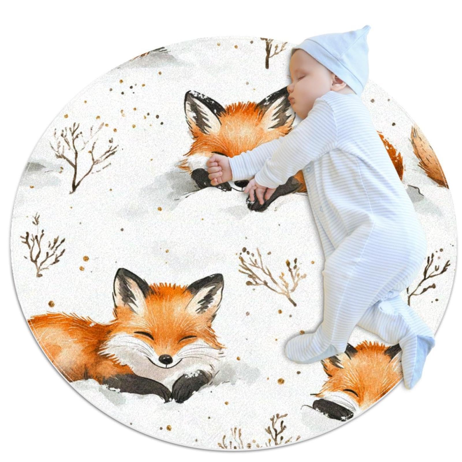 Tapis de salle de bain renards de 1m rond antidérapant