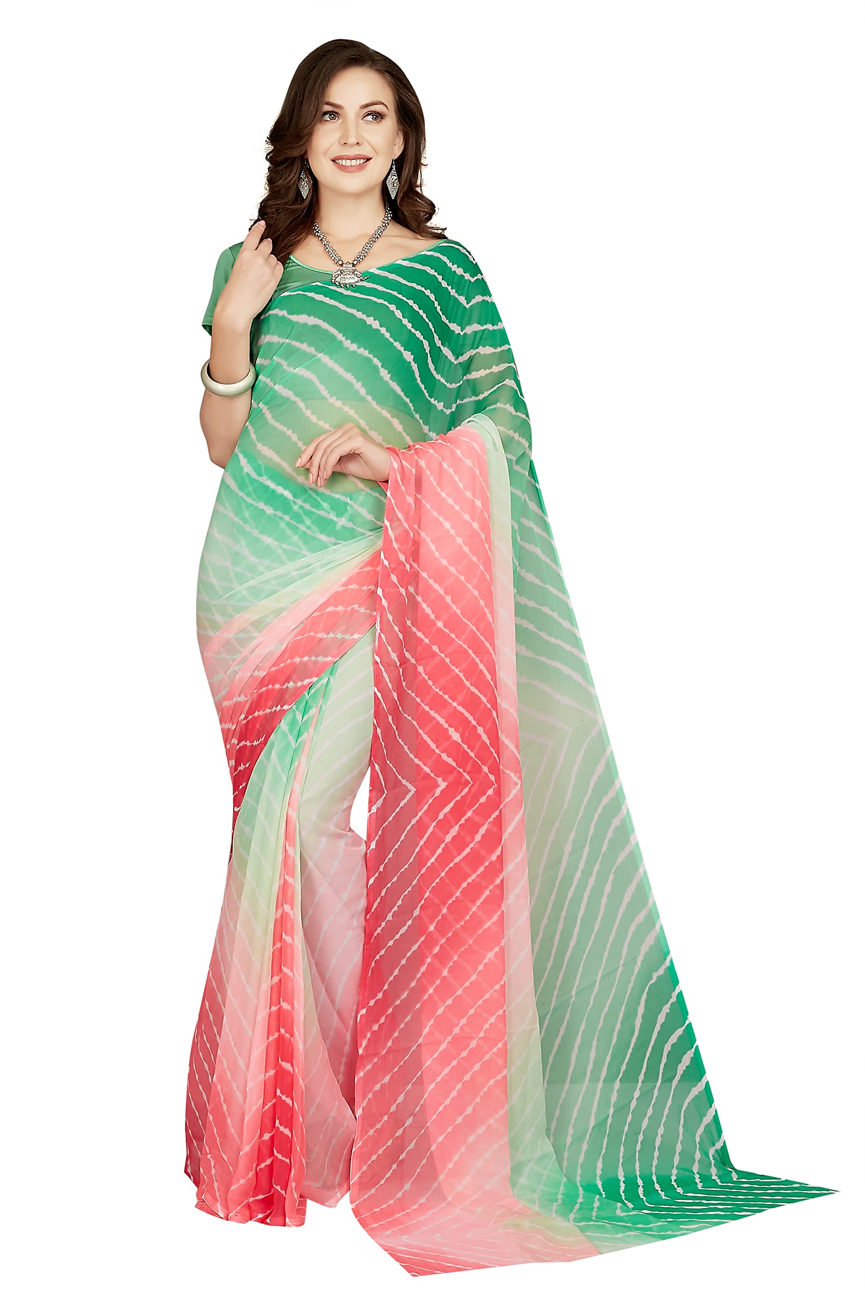 Women's Chiffon Printed Saree With Blouse Piece, Black, 5.4m