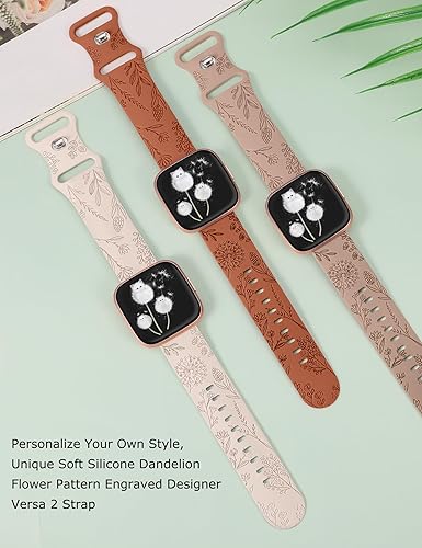Miniatura 2 de Minyee Paquete de 3 bandas grabadas florales compatibles con Fitbit Versa 2Fitbit VersaVersa Lite bandas para mujer, lindo diseño de flores de
