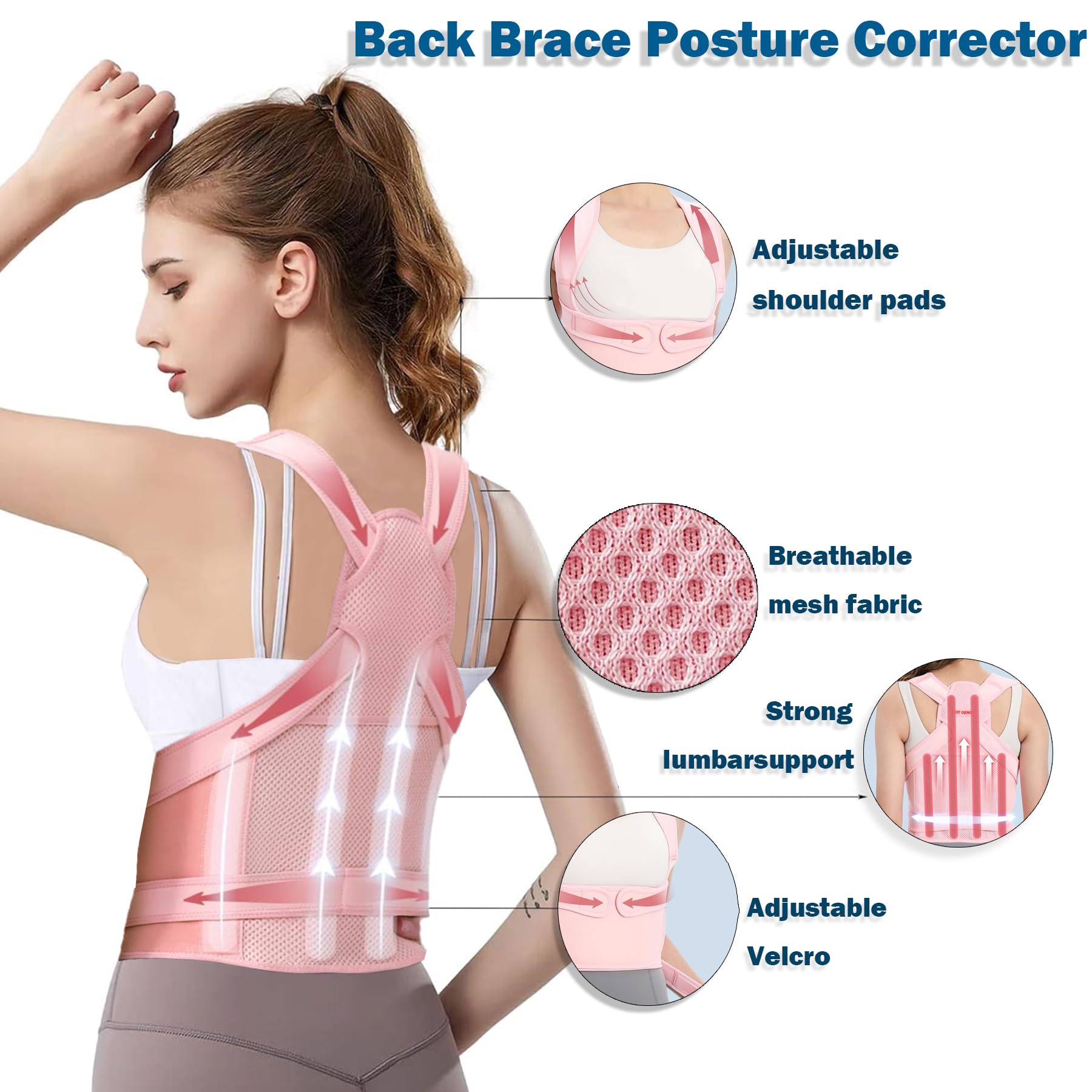 Posture Corrector for Women,Adjustable Full Back Brace and Shoulder Straightener,for Back Pain Relief,Hunchback Correction,Scoliosis,Thoracic Spine,Posture Trainer (Pink, Large)