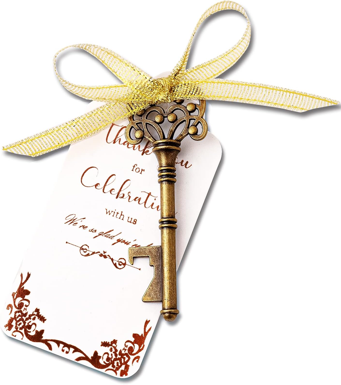 72 PCS Vintage Skeleton Key Bottle Opener Wedding Favor with Tag, Engagement Wedding Favors for Guests,Bridal Shower Favors, Rustic Party Favors Bulk, Housewarming, with Escort Tag Card(Antique Gold)