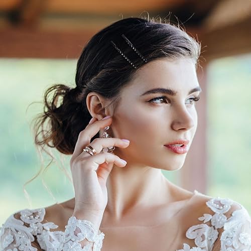 Miniatura 7 de Isslly 12 horquillas negras con diamantes de imitación de imitación, horquillas para el cabello con diamantes de cristal brillante para mujer,