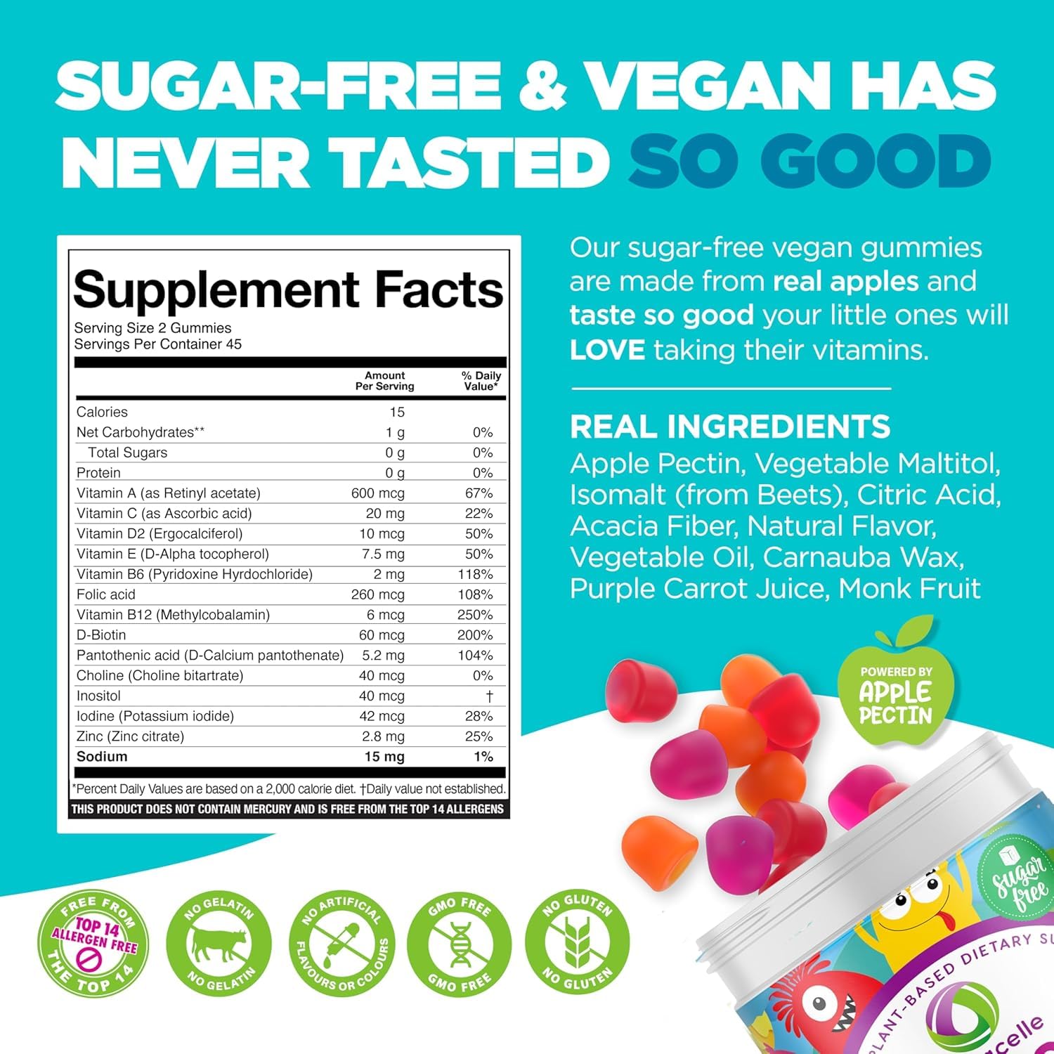 NUTRAMIN Sugar-Free Gummy Multivitamins for Kids, Allergen-Free, 90 Count — Amazon image 2