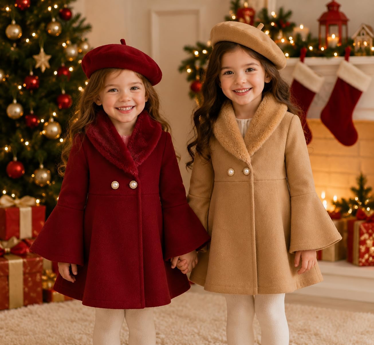 Girls Birthday Outfit Winter Coats & Peacoats-Fur Collar – Toddler Dress Coat for Girls