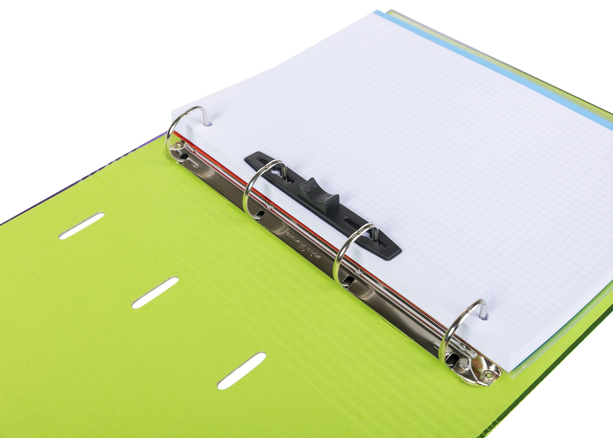 Grafoplás 4 Ring Binder Squared 5x5 90g A4 Plain Metal Finish with Dividers and Clear Envelope Carpebook, Purple - Image 2