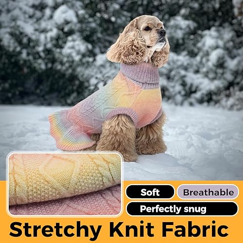 Miniatura 10 de Lelepet Vestido de suéter para perro, suéteres para perros pequeños para niñas, suéter de cuello alto, ropa de punto para perro, vestido cálido para