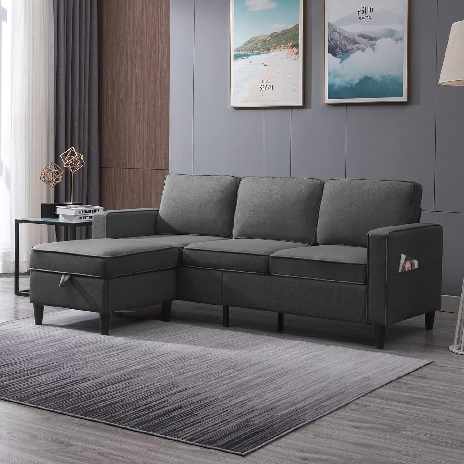 ZAFLY Convertible Sectional Sofa Couch Modular L Shape Sofa with Storage Ottoman Living Room Sets 3-Seat Sectional Couches for Small Space Living Room Bedroom