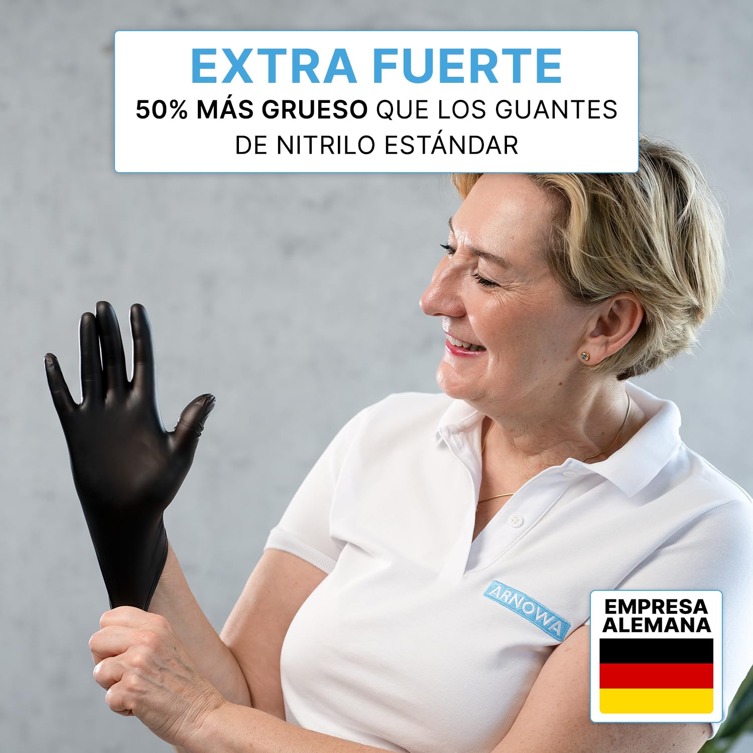 ARNOMED Guantes nitrilo extra fuerte talla L, guantes de nitrilo 50% más gruesos, negro,1000 uds/caja, sin polvo, sin látex, guantes nitrilo talla S, M, L y XL, guantes nitrilo desechables