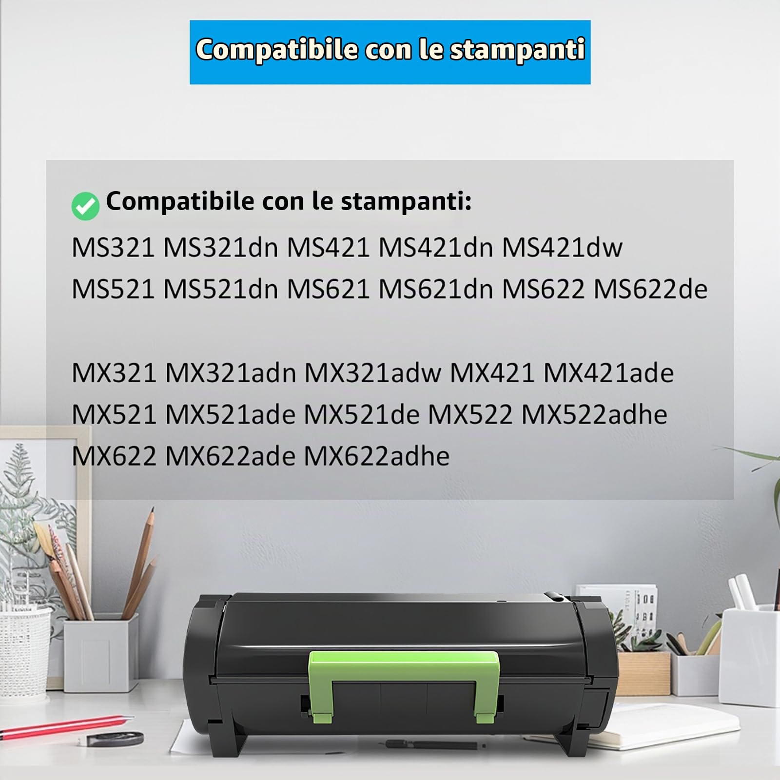 56F2000 Cartuccia Toner Rigenerata MS321 MS421 MS521 MS621 MX321 Capacità Standard per Stampanti MS321dn MS421dn MS421dw MS521dn MS621dn MX321adn MX321adw MS622de MX421ade MX521ade MX521de MX622ade