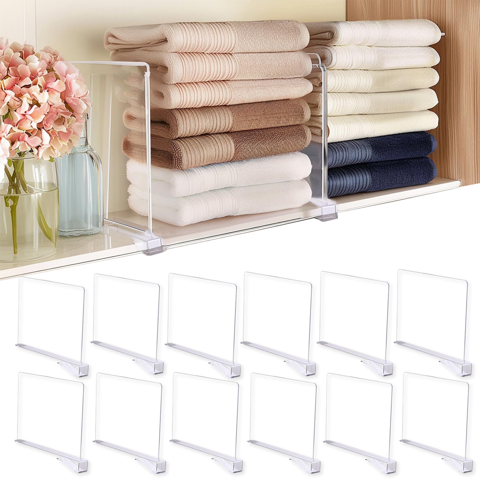 Shelf Dividers for Closet Organization, 12Pcs Closet Purse Organizeder Acrylic Shelf Dividers Purse Closet Organized Closet Dividers for Shelves Clear