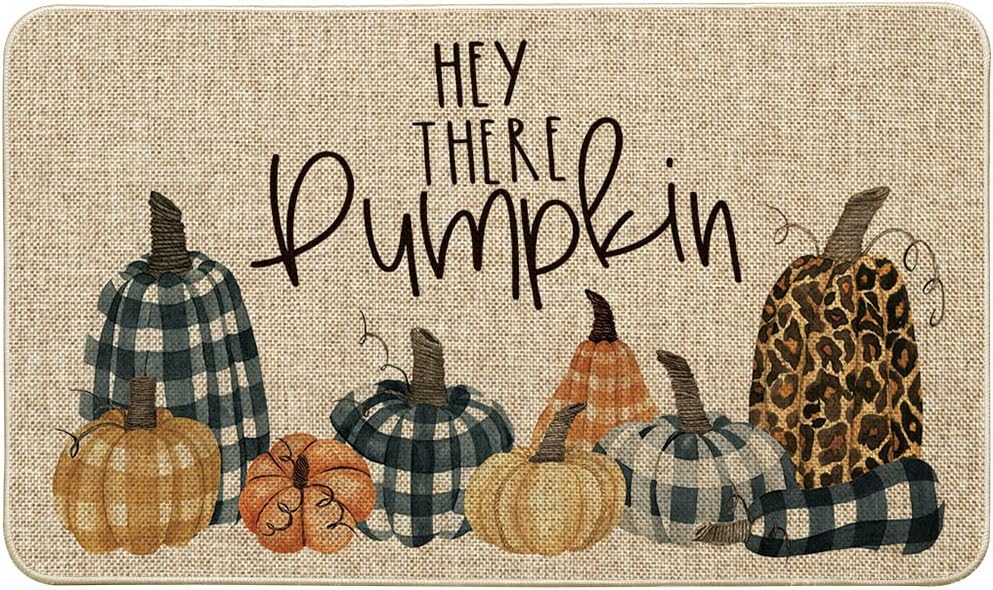 Artoid Mode Hey There Pumpkin Decorative Doormat, Fall Autumn Thanksgiving Harvest Vintage Low-Profile Floor Switch Mat for Indoor Outdoor 17x29 Inch