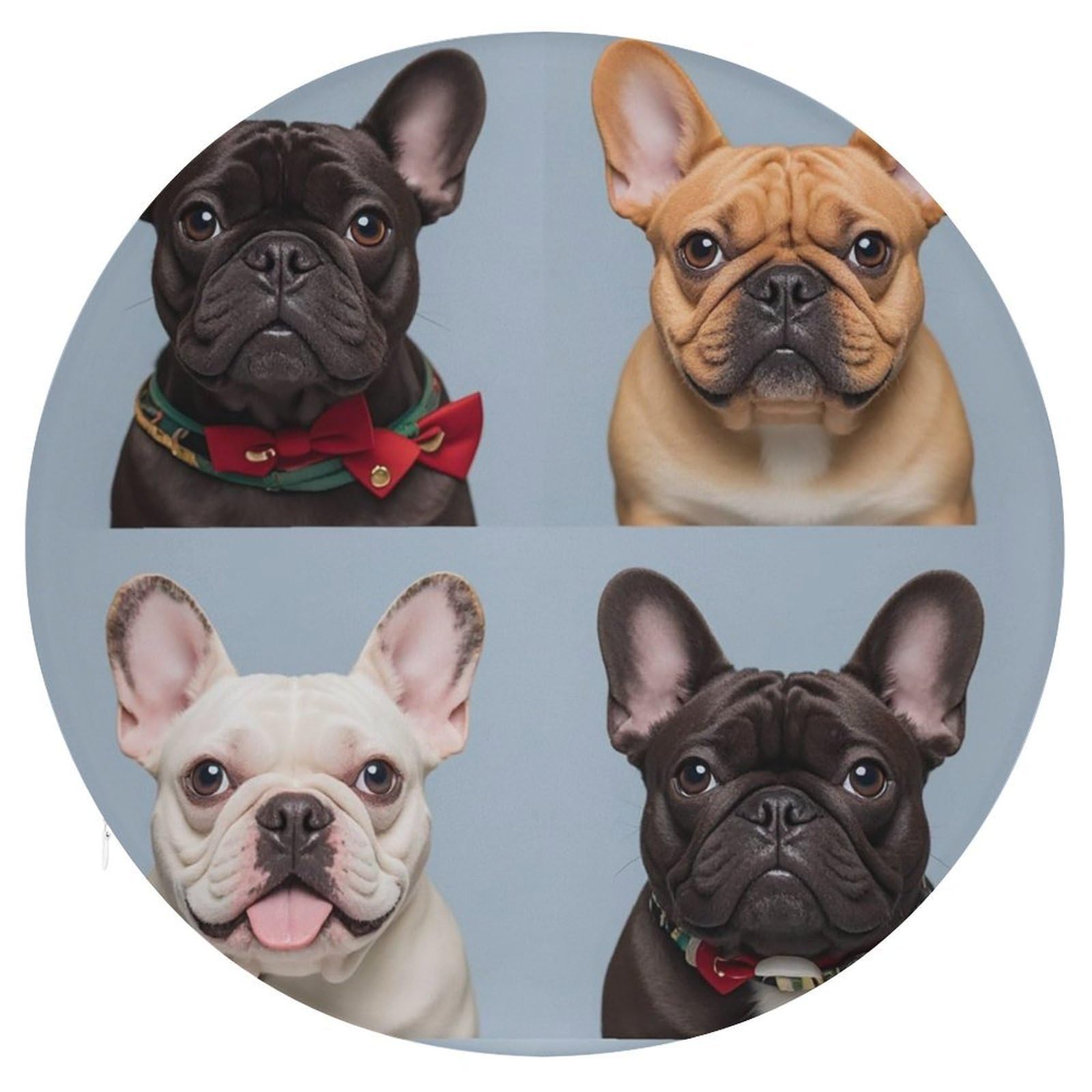 FekiLoot French Bulldog Chair Cushion Round Memory Foam Seat Cushion Soft Circle Chair Pad with Removable Cover Fashion Decorative Stool Pad for Bedroom Sofa Kitchen Office 15.3" X 15.3"