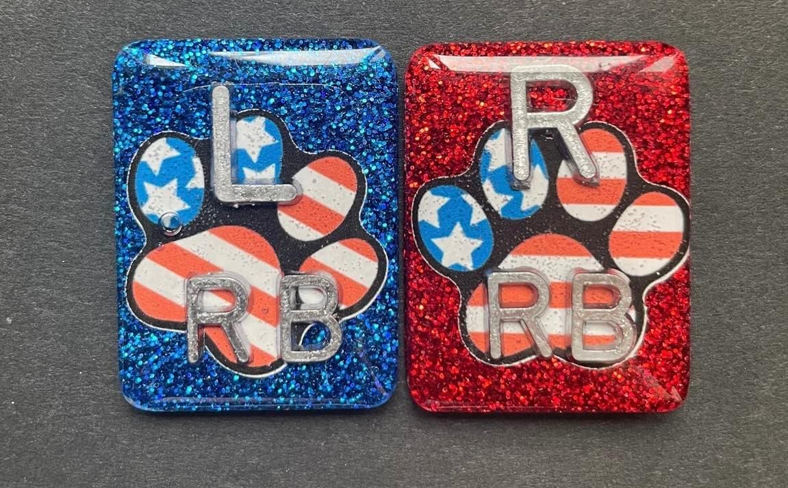 American Flag Paw Print Xray Markers, With 2 or 3 Initials, Rectangle, Glitter