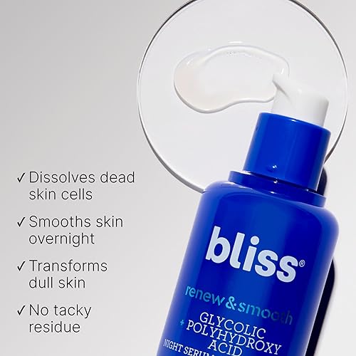 Miniatura 2 de Bliss Renew & Smooth Night Face Serum, rejuvenecimiento con ácido glicólico y AHA glicólico + ácido polihidroxi, piel más suave y brillante,