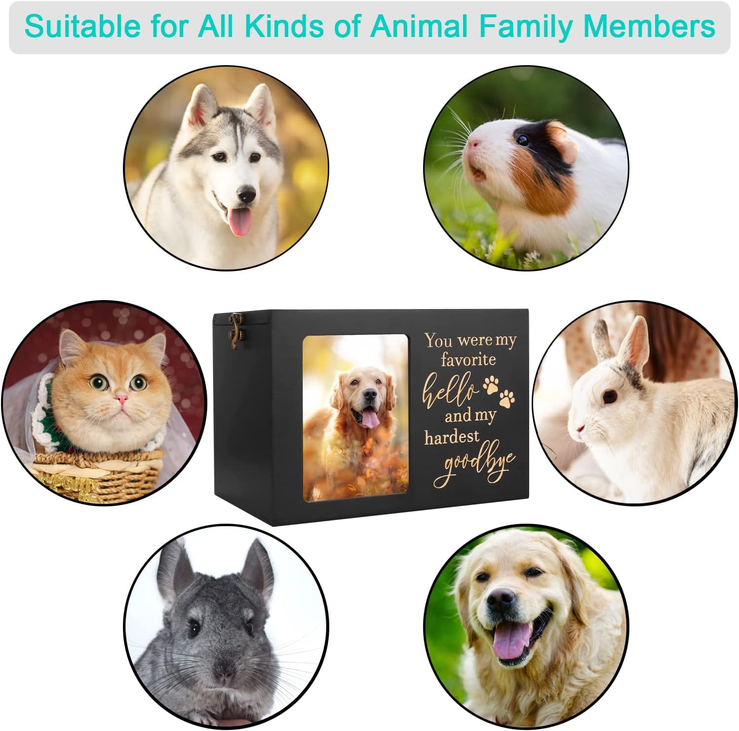 Pet Memorial Urns for Dog or Cat Ashes, Large Wooden Funeral Cremation Urns with Photo Frame, Keepsake Memory Box with Black Flannel Lining - Image 4