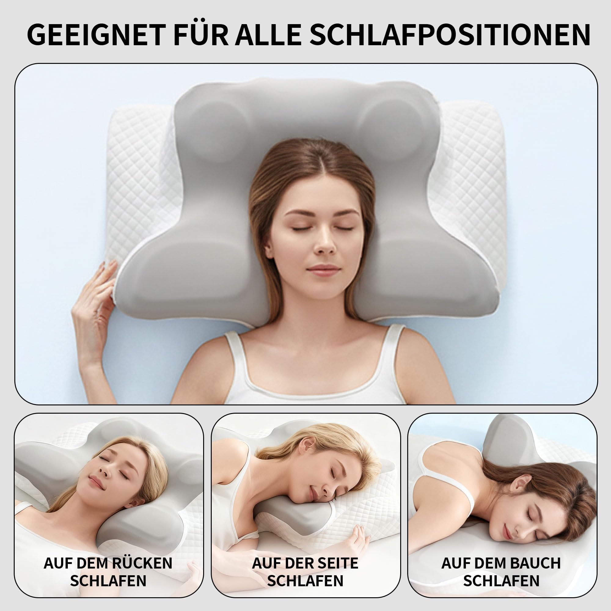 Ergonomisches Memory Foam Nackenkissen – Orthopädisches Kopfkissen mit Abnehmbarem Bezug, Perfekt für Rücken-, Seiten- und Bauchschläfer (Light Gray)