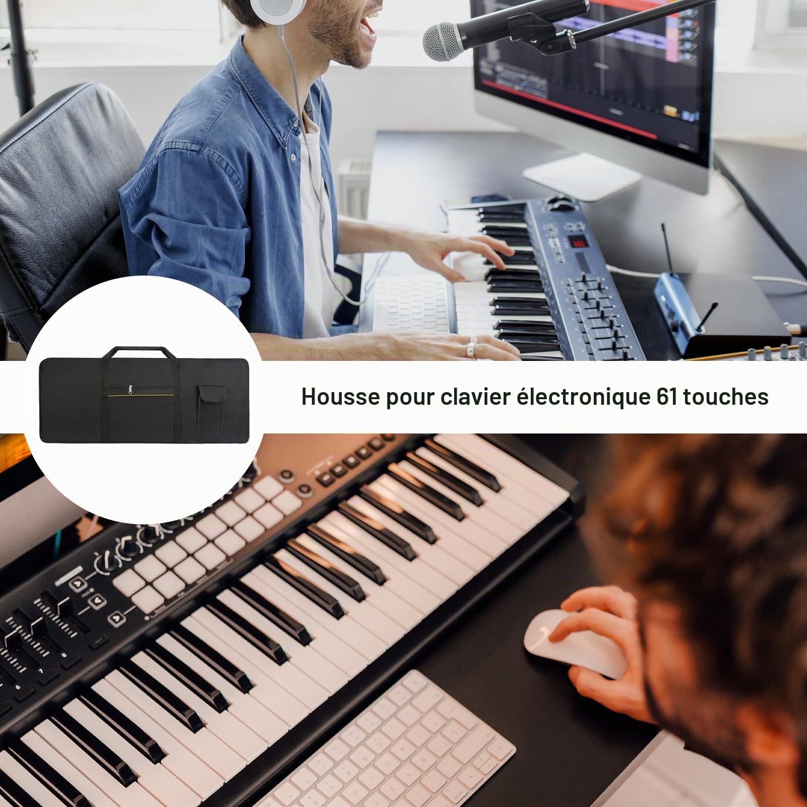 ReachMall Étui pour clavier électronique 61 touches, tissu Oxford 420D, sac professionnel double poche, sac d'orgue électronique portable, étui rembourré portable