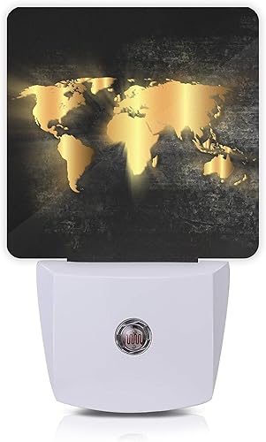 Miniatura 1 de Luz nocturna con mapa del mundo dorado, luces nocturnas de temática náutica enchufables a la pared, para niños y niñas, regalos de noche con sensor