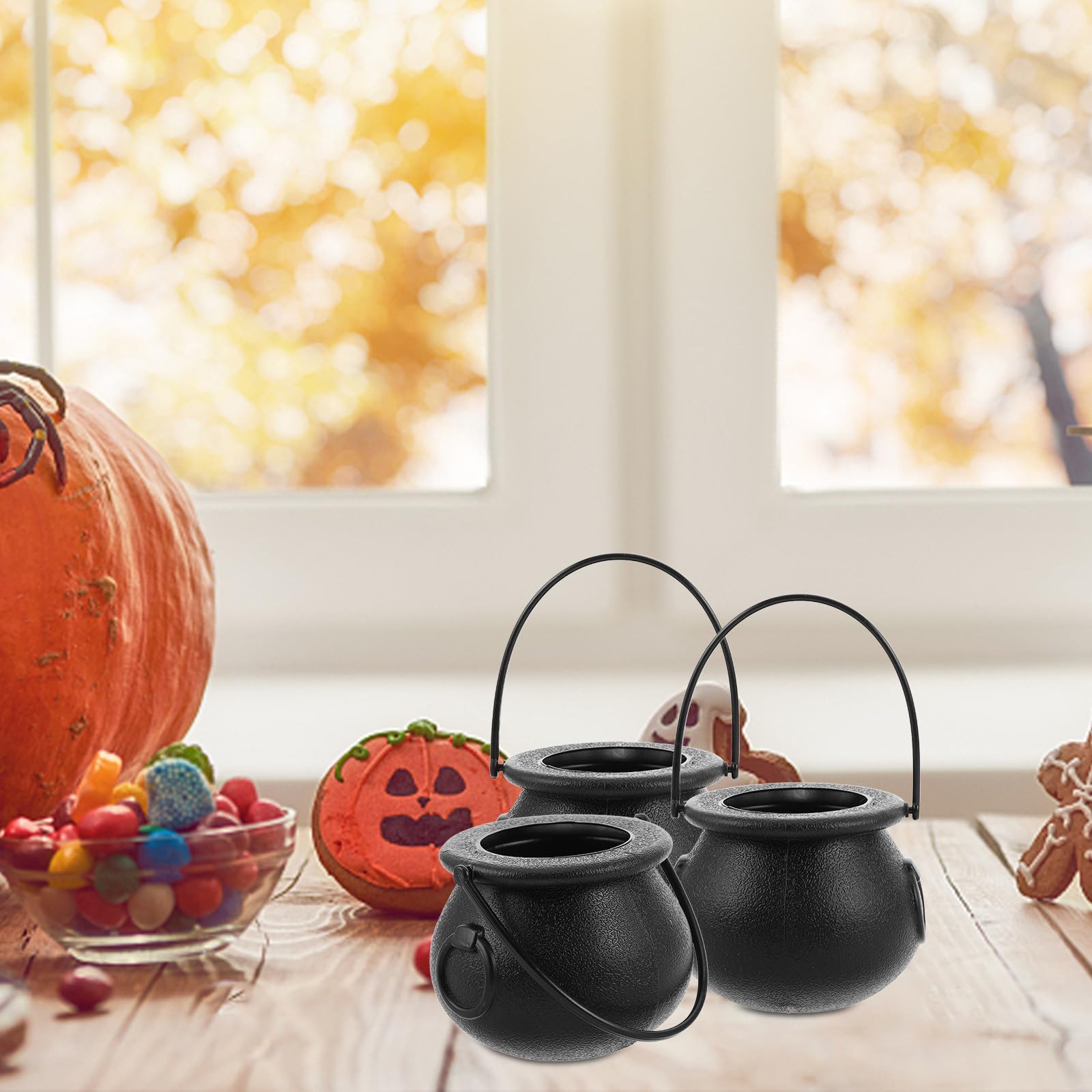 12 Piezas Cubo de Dulces de Halloween Negro Asa, Caldero Pequeño de