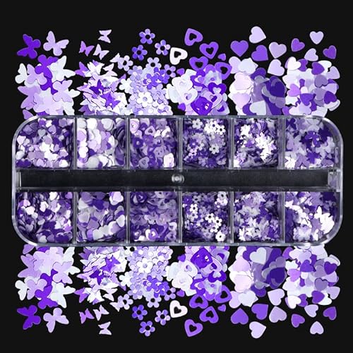 Heart Nail Art Glitter Sequins Mixed Love Valentine's Day Glitter Flakes Laser Butterflies Flower Nail Stickers Decals Acrylic Nail Art Manicure Paillettes For Diy Nail Decorations #TOP2