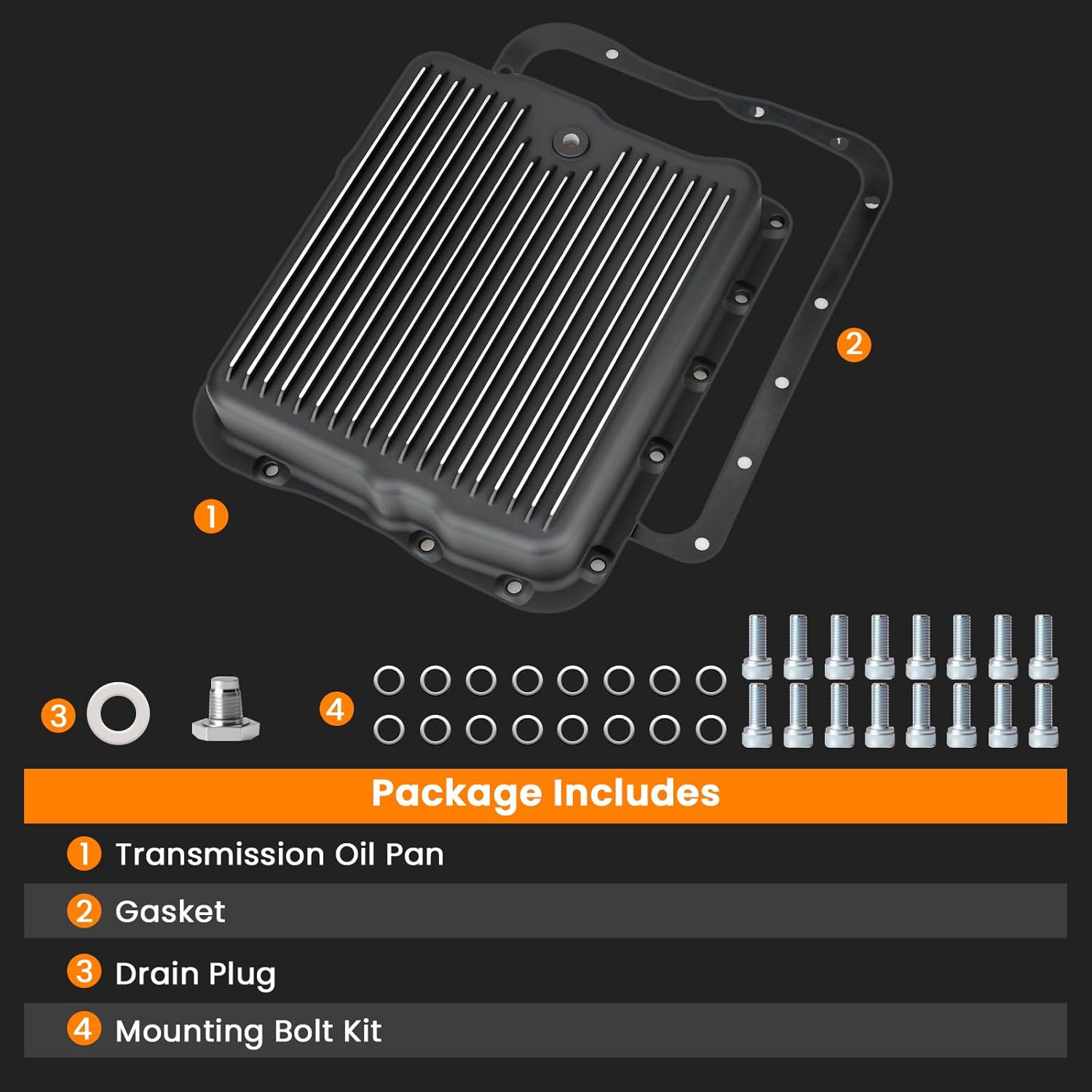 Transmission Oil Pan with Drain Plug Gasket & Bolts Compatible with GM 700R4 4L60 4L60E, Pan Depth 2-5/8" Replaces SP8594BK