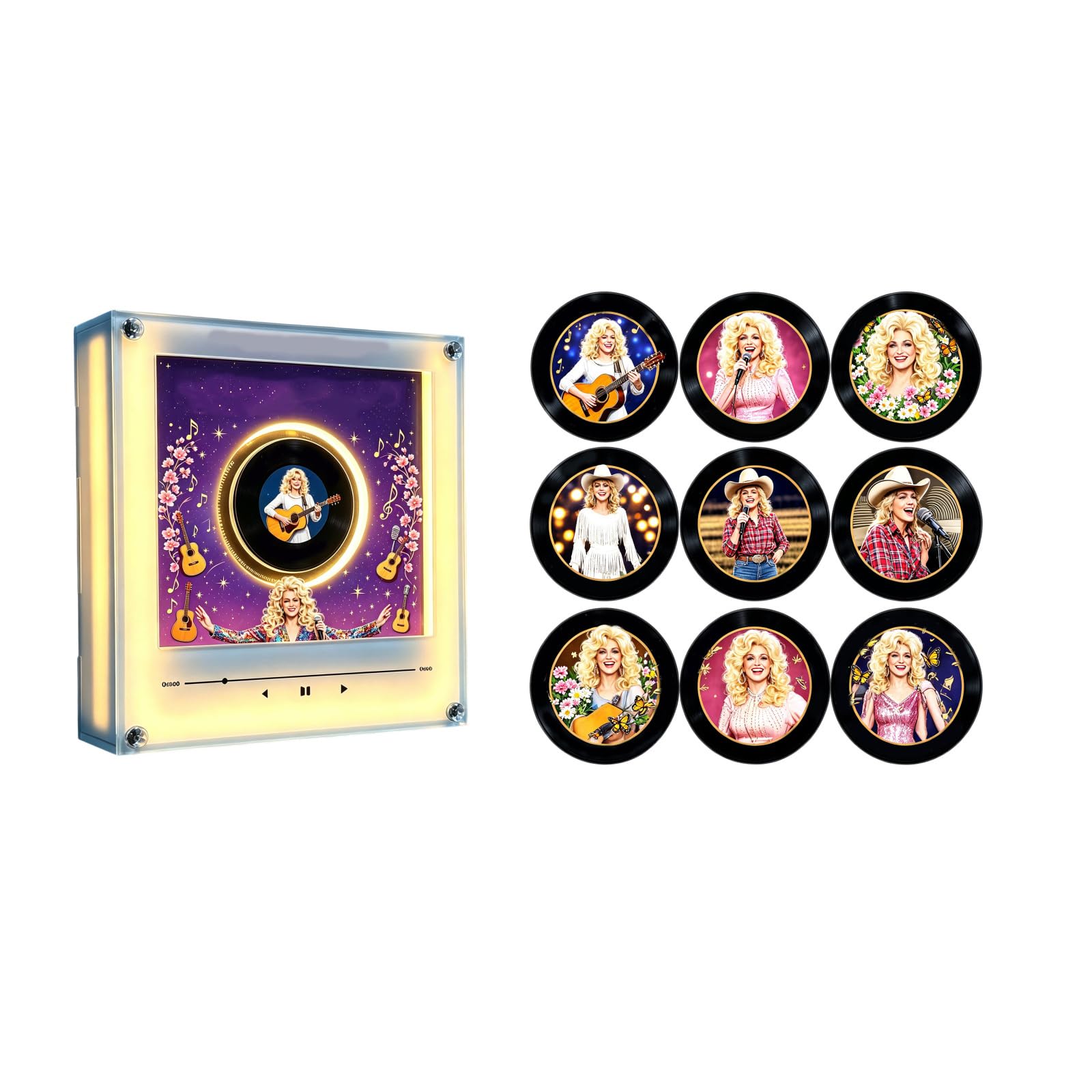 Dolly Fridge Magnet Music Player Set with 9 NFC Style Discs Record Music
