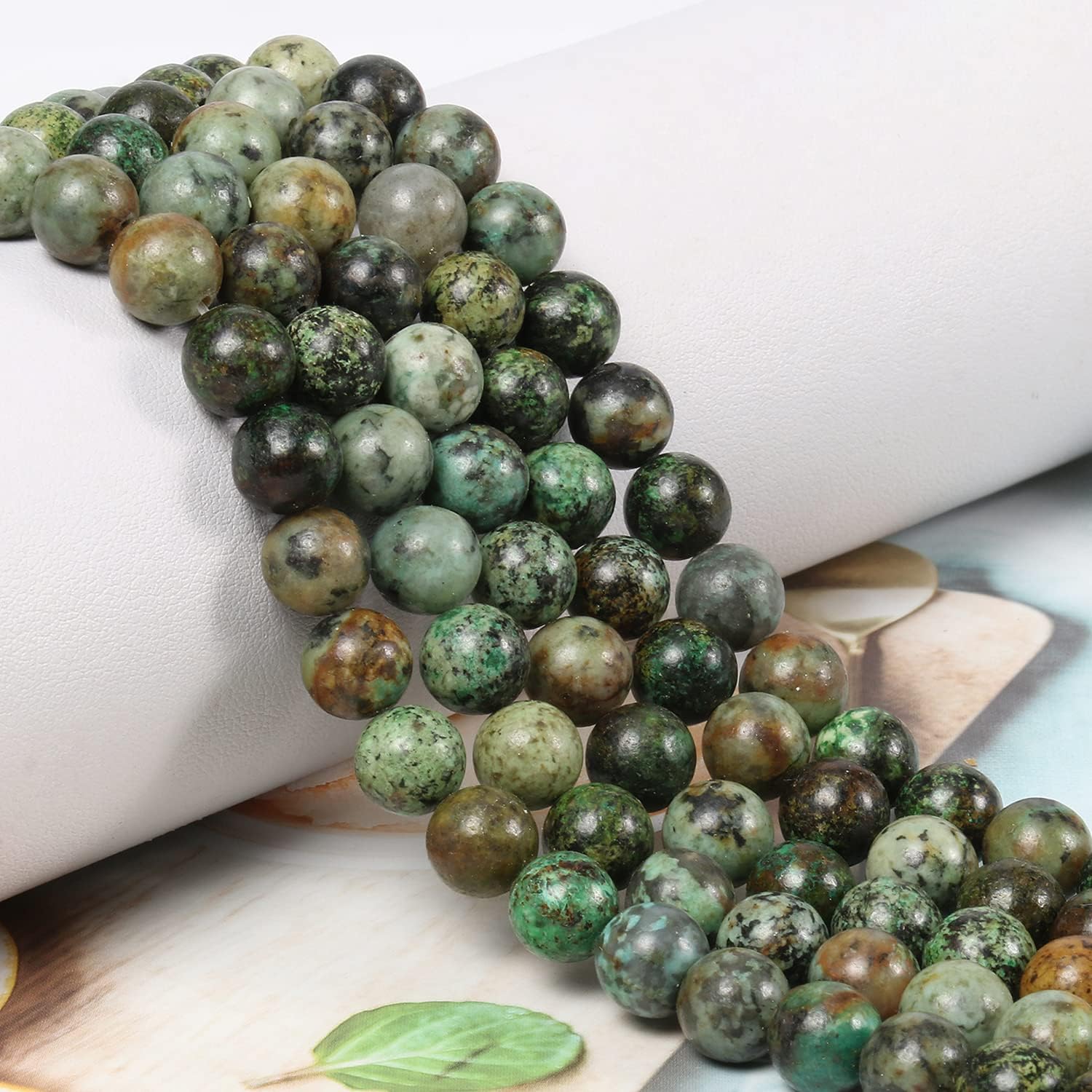 100Pcs 8mm Natural Smooth African Turquoise Gemstone Beads Round Loose Stone Beads for Jewerly Making with Crystal Stretch Cord African Turquoise 8mm