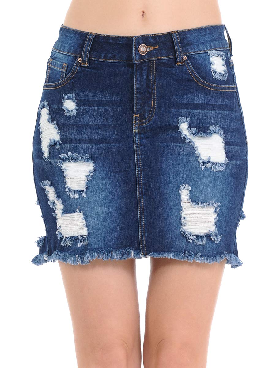 WAX JEANWax Women's Juniors Casual Distressed A-Line Denim Short Skirt