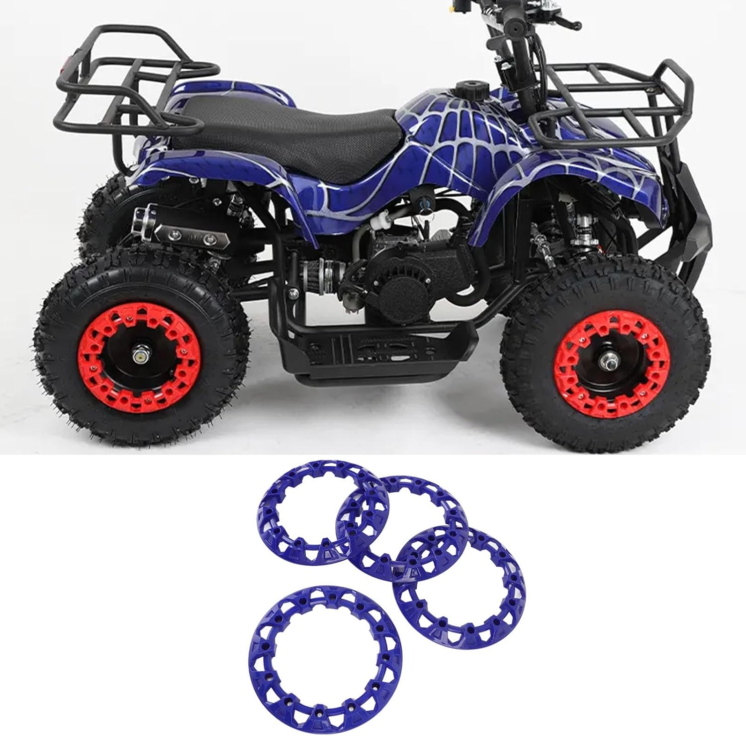 4Pcs 8 Inch ATV Wheel Trim Hub Protection Decor Wheel Rim Cover Decoration Scratch Plastic Hubcap Trim Cover Universal for Go Kart (Blue)