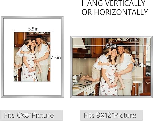 Miniatura 2 de Golden State Art - Marcos de fotos de metal de 9 x 12 pulgadas con paspartú para fotos de 6 x 8 pulgadas - Juego de 4 portarretratos de aluminio de