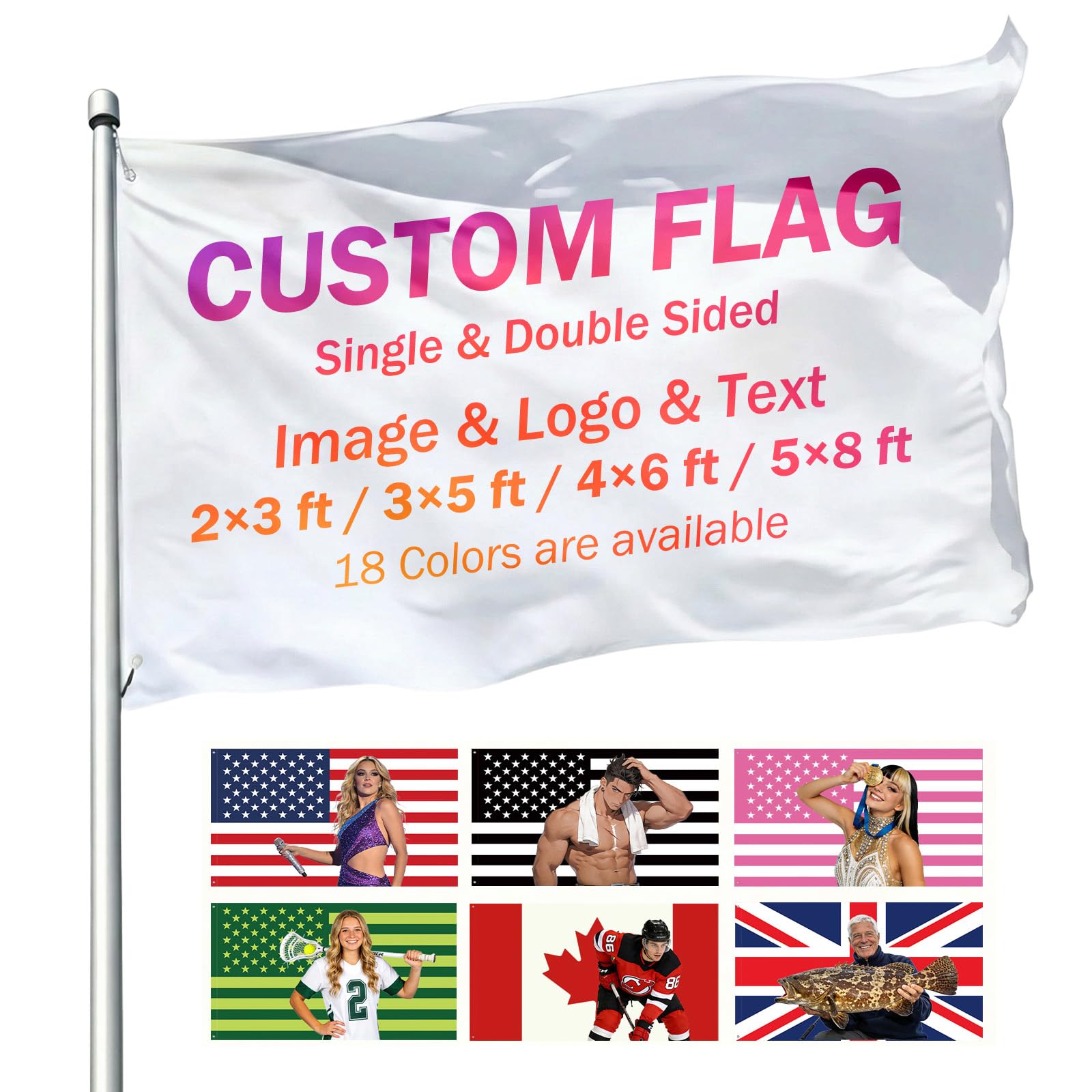 Infiher Custom Flags with Picture Text - Make Your Own Flag for Indoor Outside - 2ร3 3ร5 4ร6 5ร8 Ft Customisable Funny Tapestry Banner Flags for Room Dorm Club Bar Garden Party Festivals Decor โ image 1